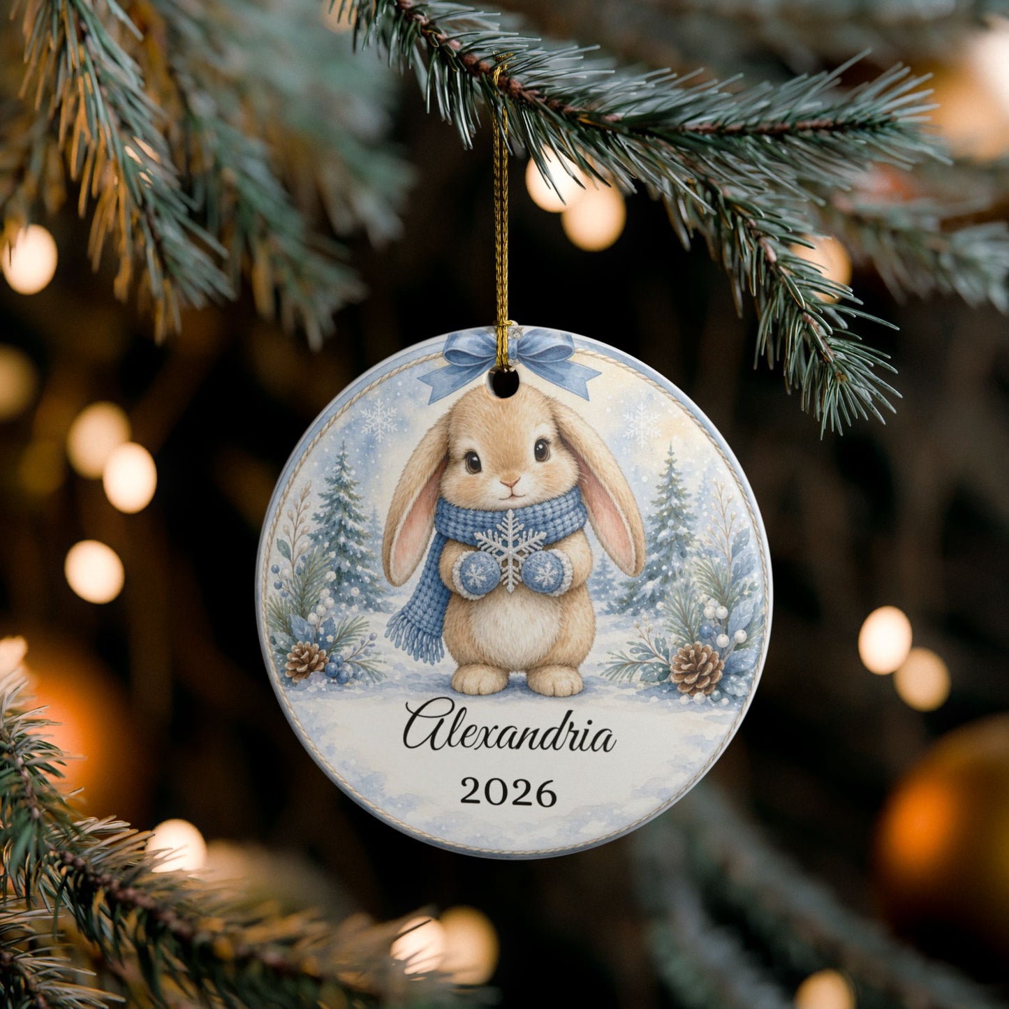 Baby Boy First Christmas Ornament Personalized, Blue Bunny Keepsake with Name 2026, New Baby Boy Gift, Grandson Ornament