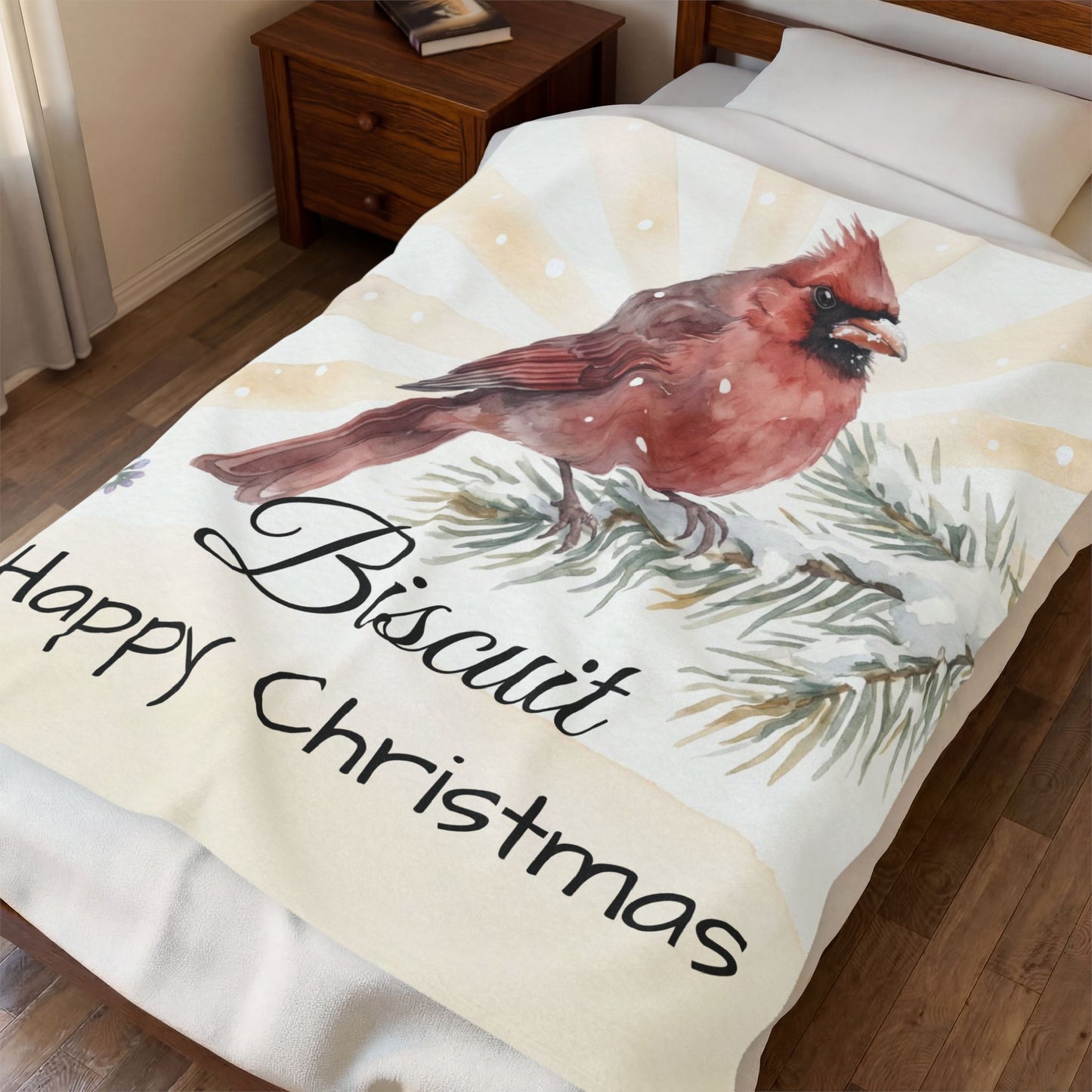 Copy of Bearded Man Portrait Velveteen Plush Blanket | Holiday Script "Happy Christmas"