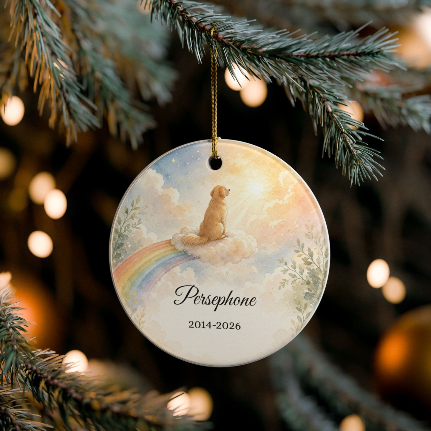 Pet Memorial Ornament Personalized, Rainbow Bridge Dog Remembrance Keepsake with Name, Loss of Dog Sympathy Gift