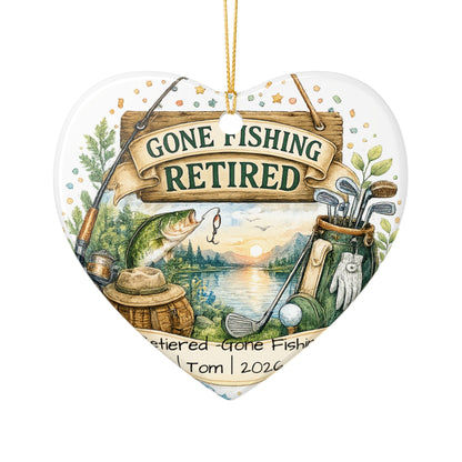 Retirement Ornament 2026 Personalized with Name, Fishing Golf Ceramic Keepsake, Retired Gift for Him, Dad Grandpa
