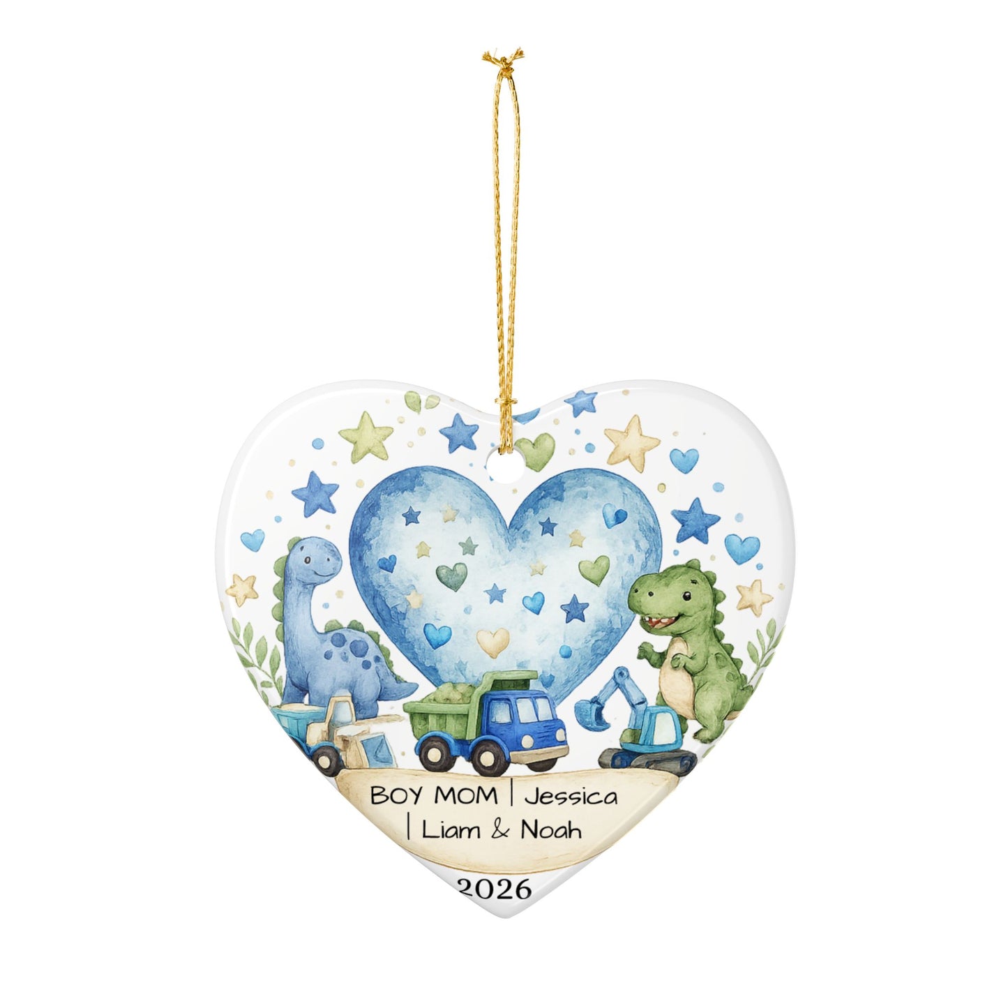 Boy Mom Christmas Ornament Personalized with Names, Ceramic Keepsake, Boy Mom Gift, Mother of Boys Gift 2026