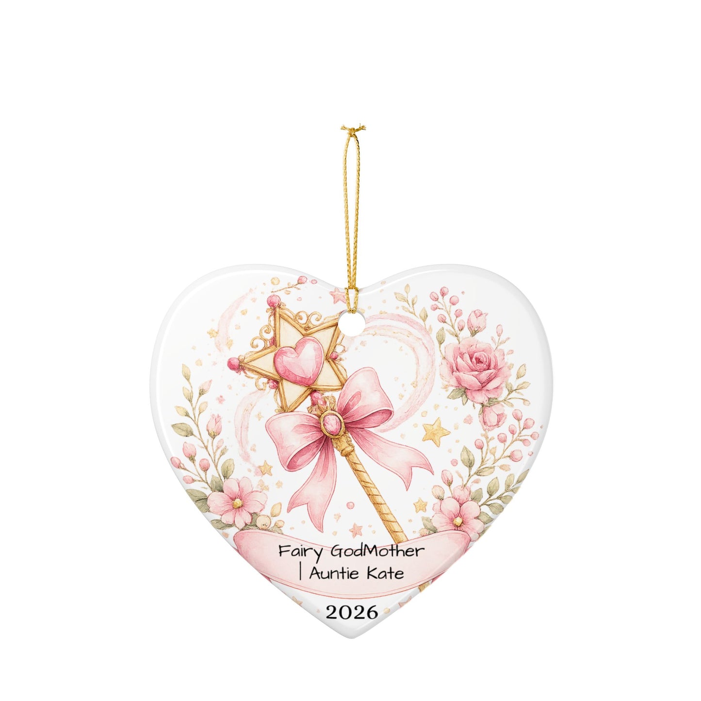 Fairy Godmother Christmas Ornament Personalized, Cute Ceramic Keepsake with Name, Whimsical Godmother Gift 2026