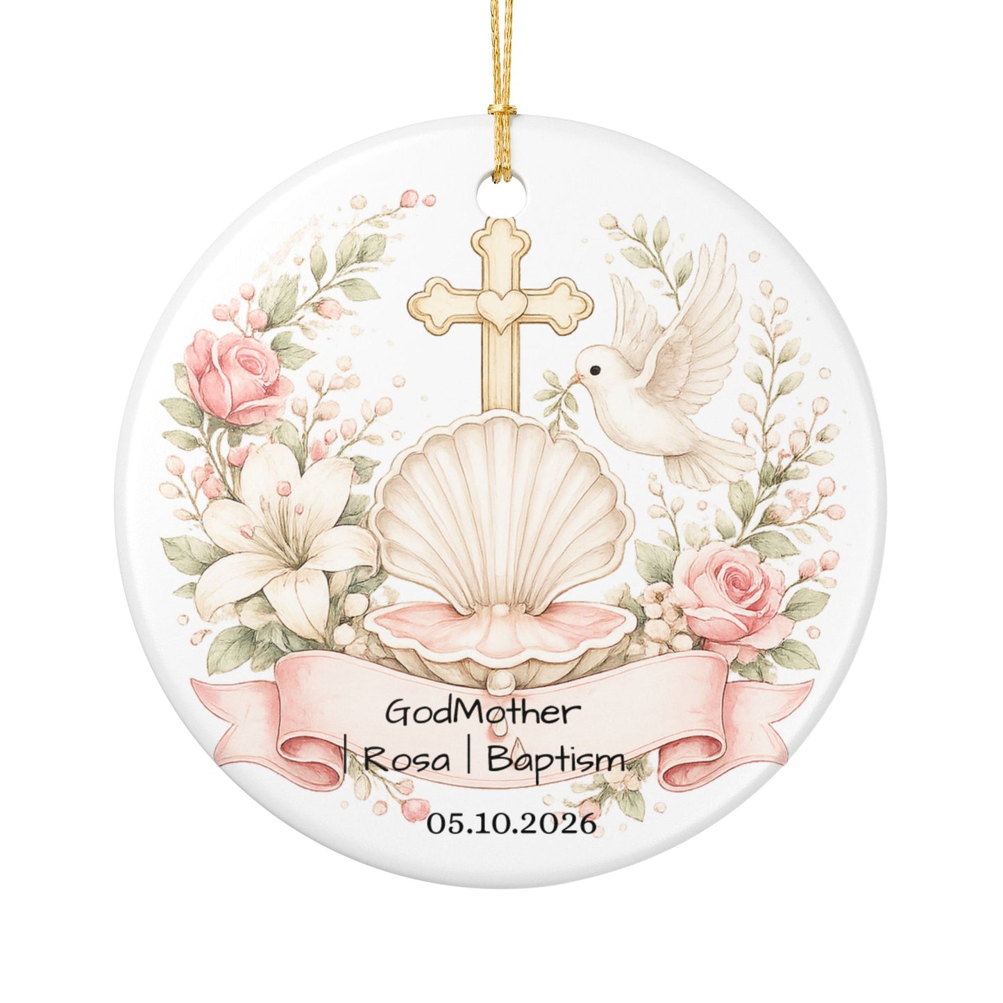 Baptism Godmother Ornament Personalized, Ceramic Christening Keepsake with Name Date, Godmother Baptism Gift 2026