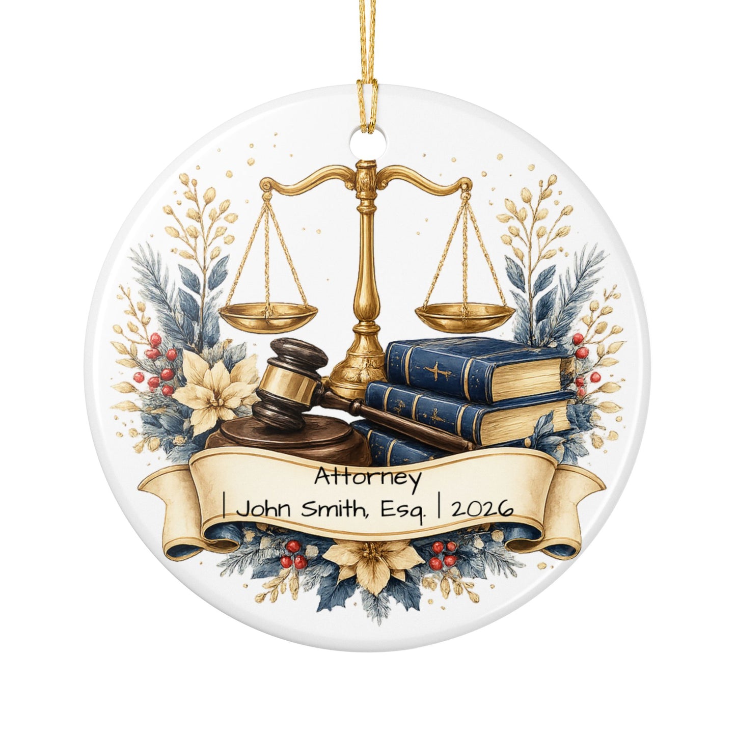 Lawyer Christmas Ornament Personalized with Name, Scales of Justice Ceramic Keepsake, Attorney Gift 2026