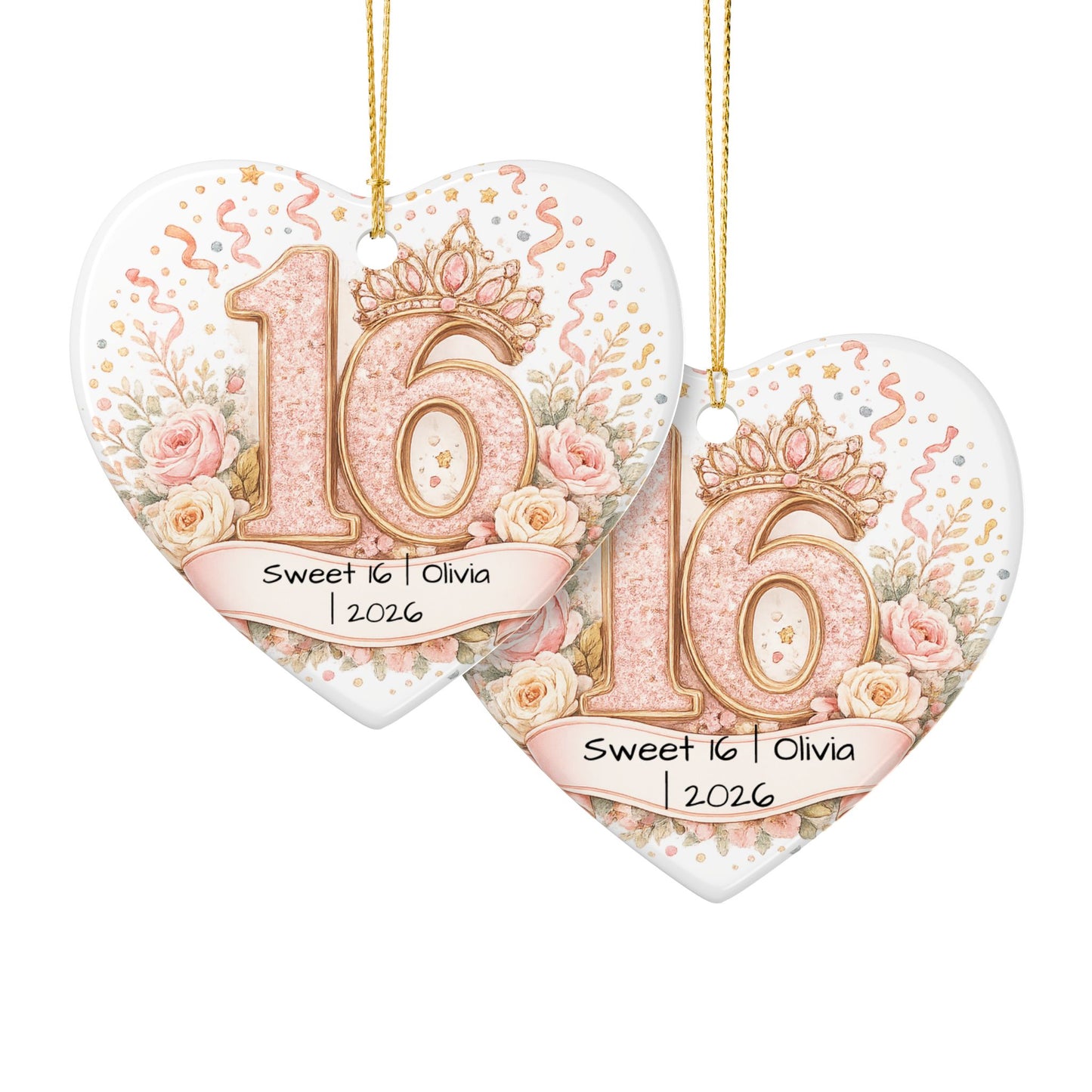 Sweet 16 Christmas Ornament Personalized with Name Year, Ceramic Birthday Keepsake, 16th Birthday Gift for Teen Girl