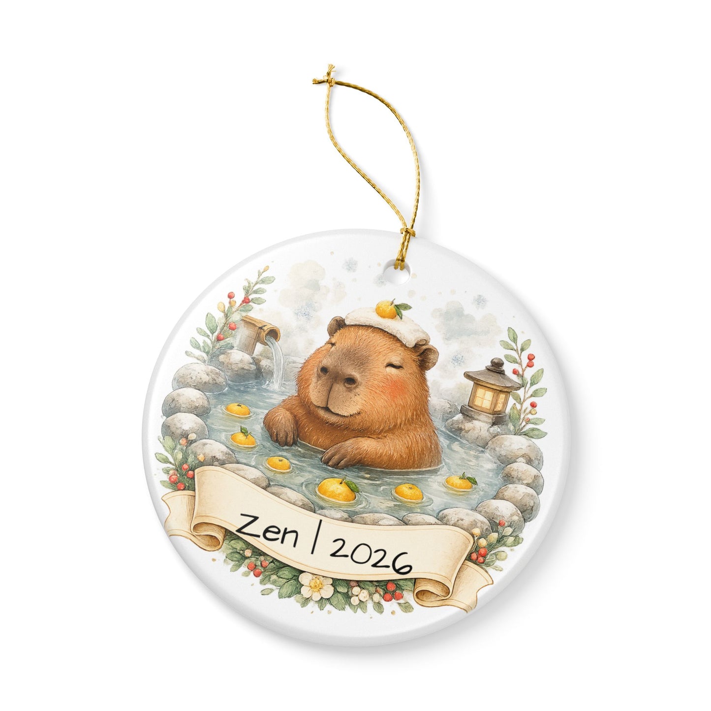 Capybara Hot Spring Christmas Ornament Personalized, Cute Ceramic Keepsake with Name, Relaxing Capybara Gift 2026
