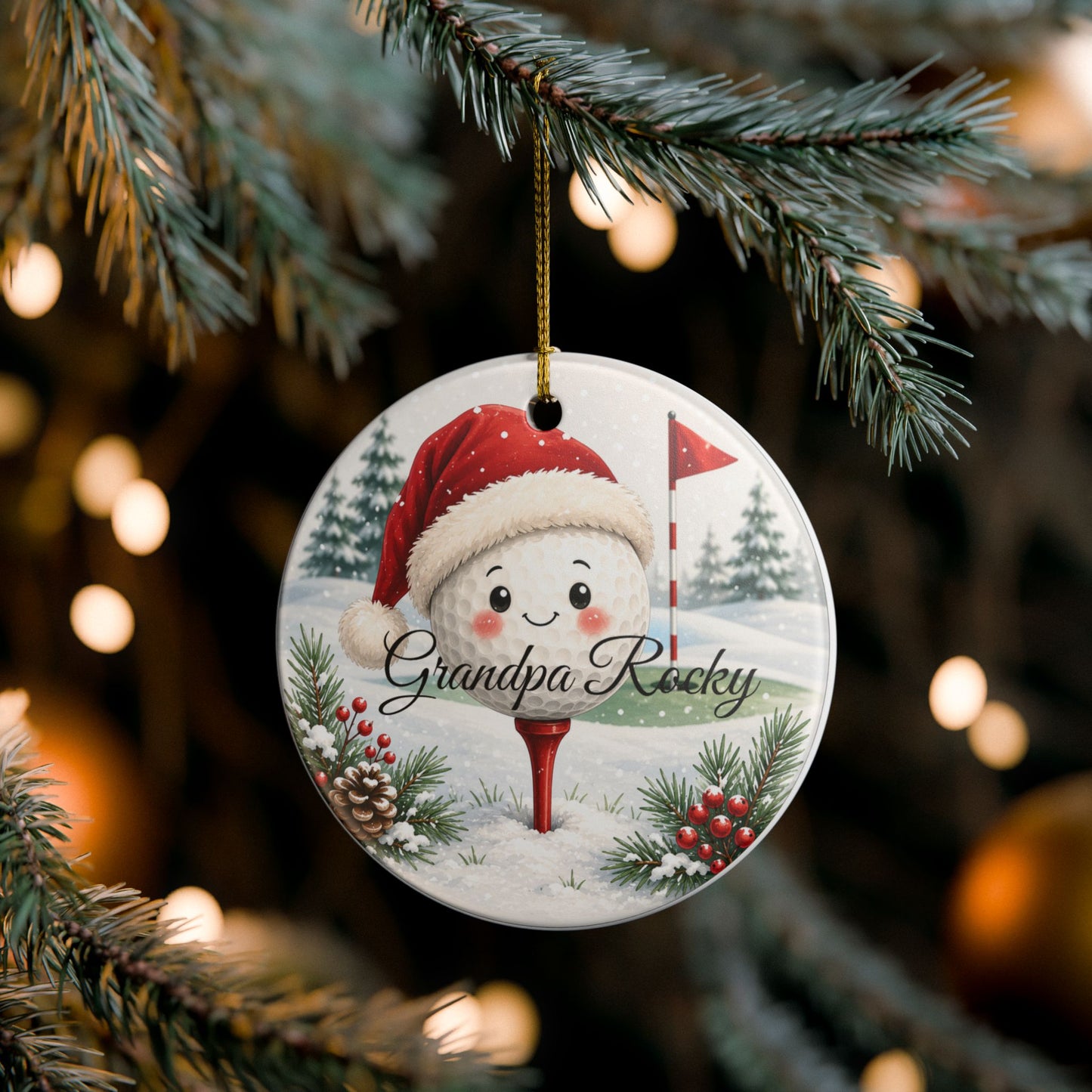 Santa Golf Ball Ornament | Ceramic Heart Ornament, Personalized Grandpa