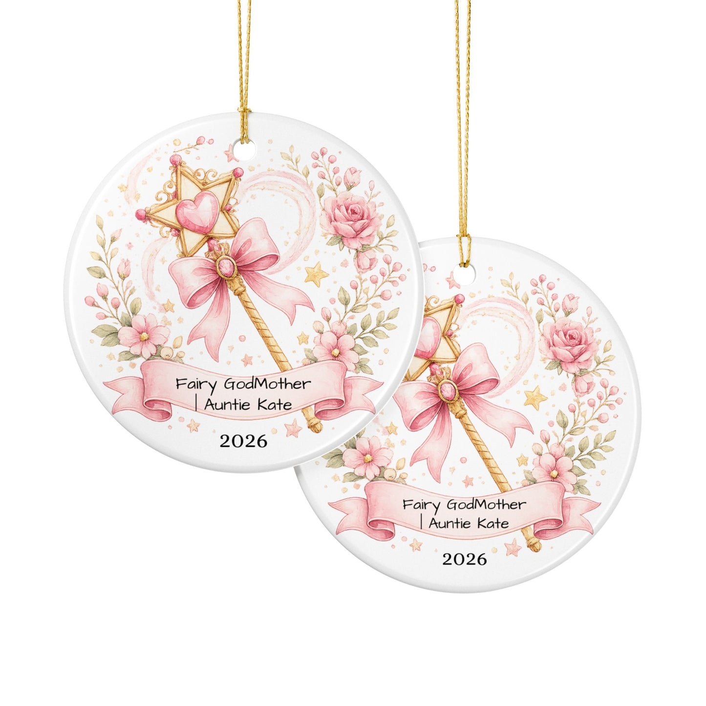 Fairy Godmother Christmas Ornament Personalized, Cute Ceramic Keepsake with Name, Whimsical Godmother Gift 2026