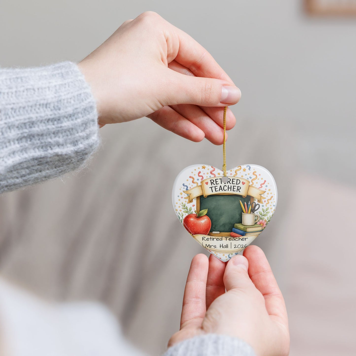 Retired Teacher Christmas Ornament 2026 Personalized, Ceramic Keepsake with Name, Teacher Retirement Gift 2026