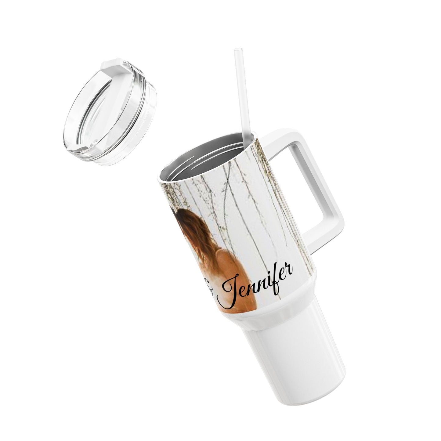 Romantic Couple Photo Tumbler, 40oz | Personalized Name Script