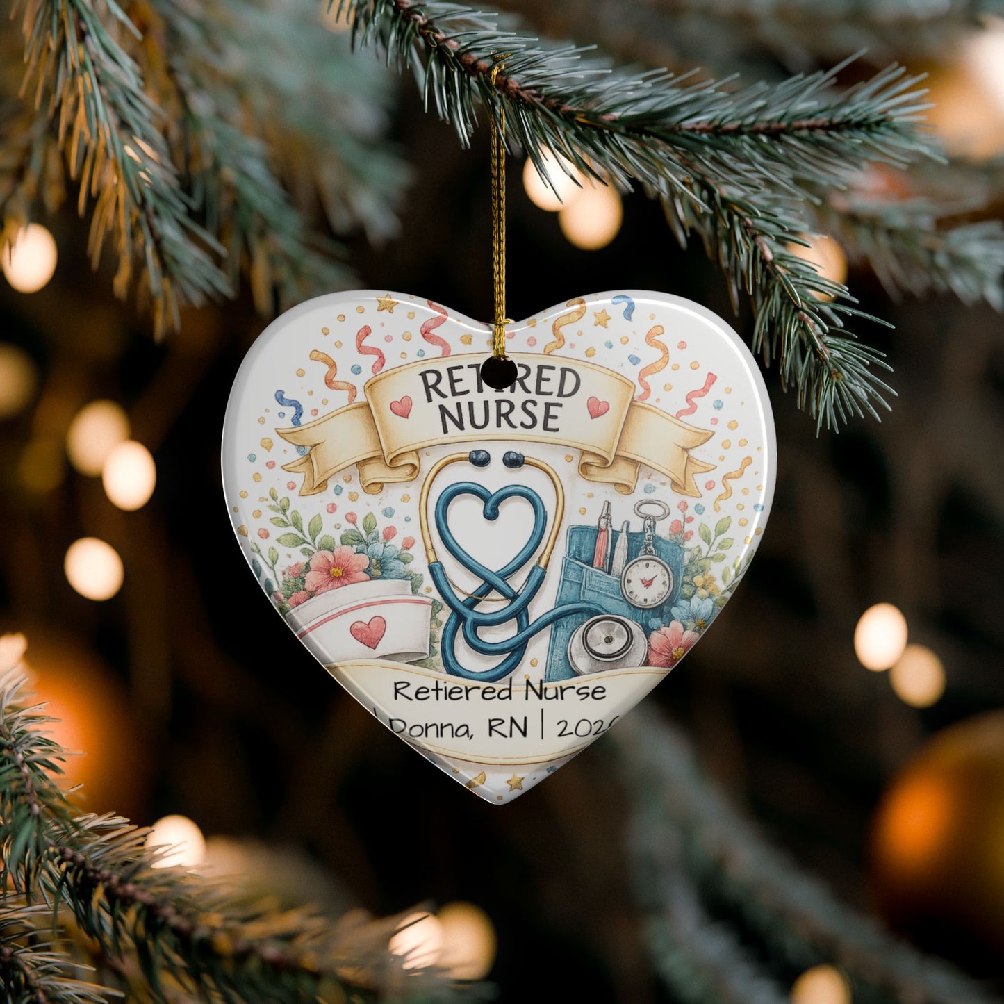 Retired Nurse Christmas Ornament 2026 Personalized, Ceramic Keepsake with Name, Nurse Retirement Gift, RN Gift