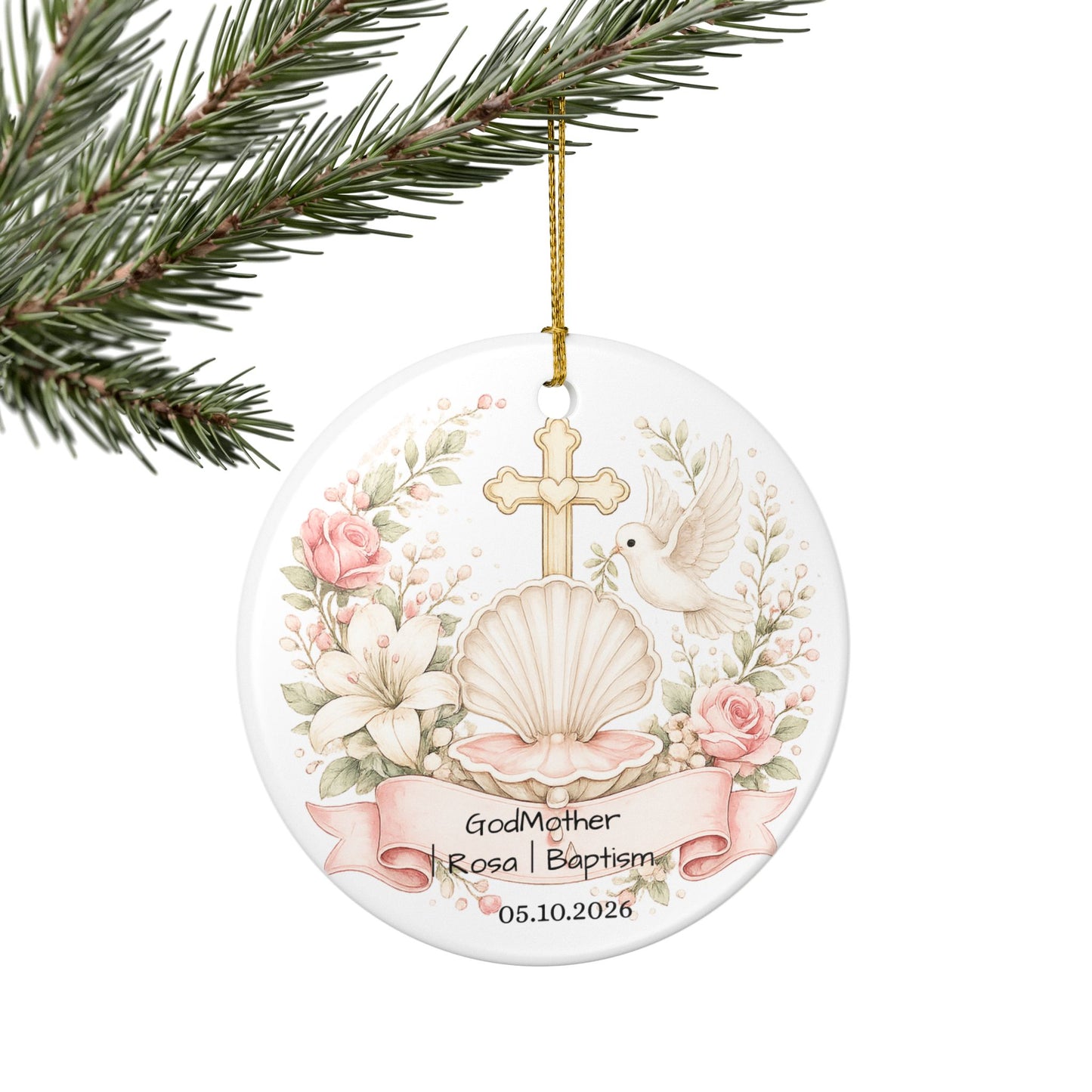 Baptism Godmother Ornament Personalized, Ceramic Christening Keepsake with Name Date, Godmother Baptism Gift 2026