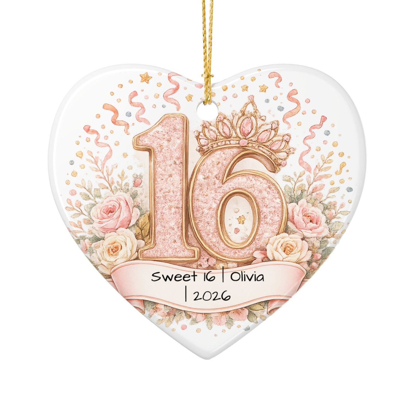 Sweet 16 Christmas Ornament Personalized with Name Year, Ceramic Birthday Keepsake, 16th Birthday Gift for Teen Girl