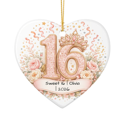 Sweet 16 Christmas Ornament Personalized with Name Year, Ceramic Birthday Keepsake, 16th Birthday Gift for Teen Girl