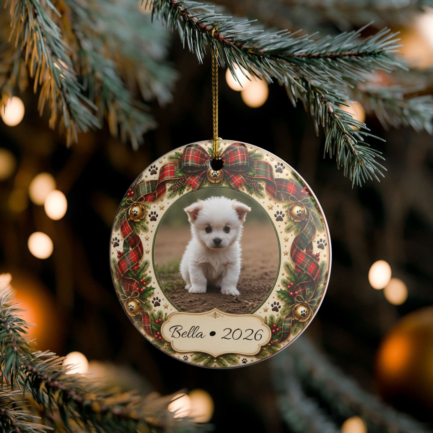 Personalized Puppy Photo 2026 Ceramic Ornament | Christmas Pet Keepsake