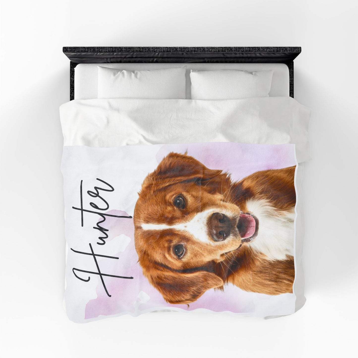 Personalized Dog Portrait Velveteen Plush Blanket | Custom Name Pet Blanket