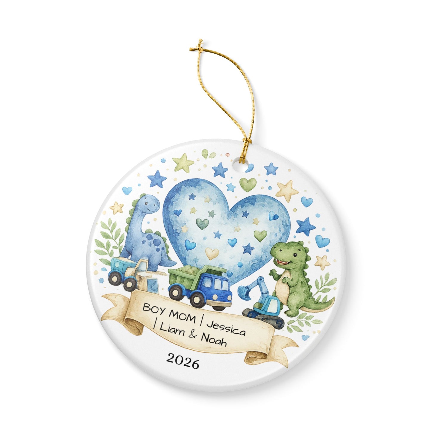 Boy Mom Christmas Ornament Personalized with Names, Ceramic Keepsake, Boy Mom Gift, Mother of Boys Gift 2026
