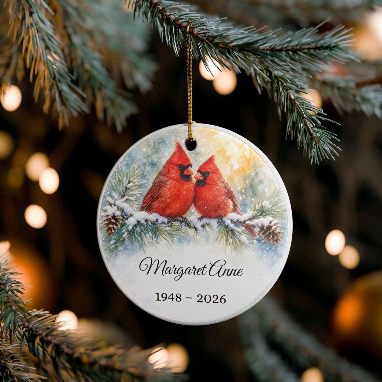 Memorial Ornament Personalized, Cardinal Pair Remembrance Keepsake with Name, Loss of Parents Loved One Sympathy Gift