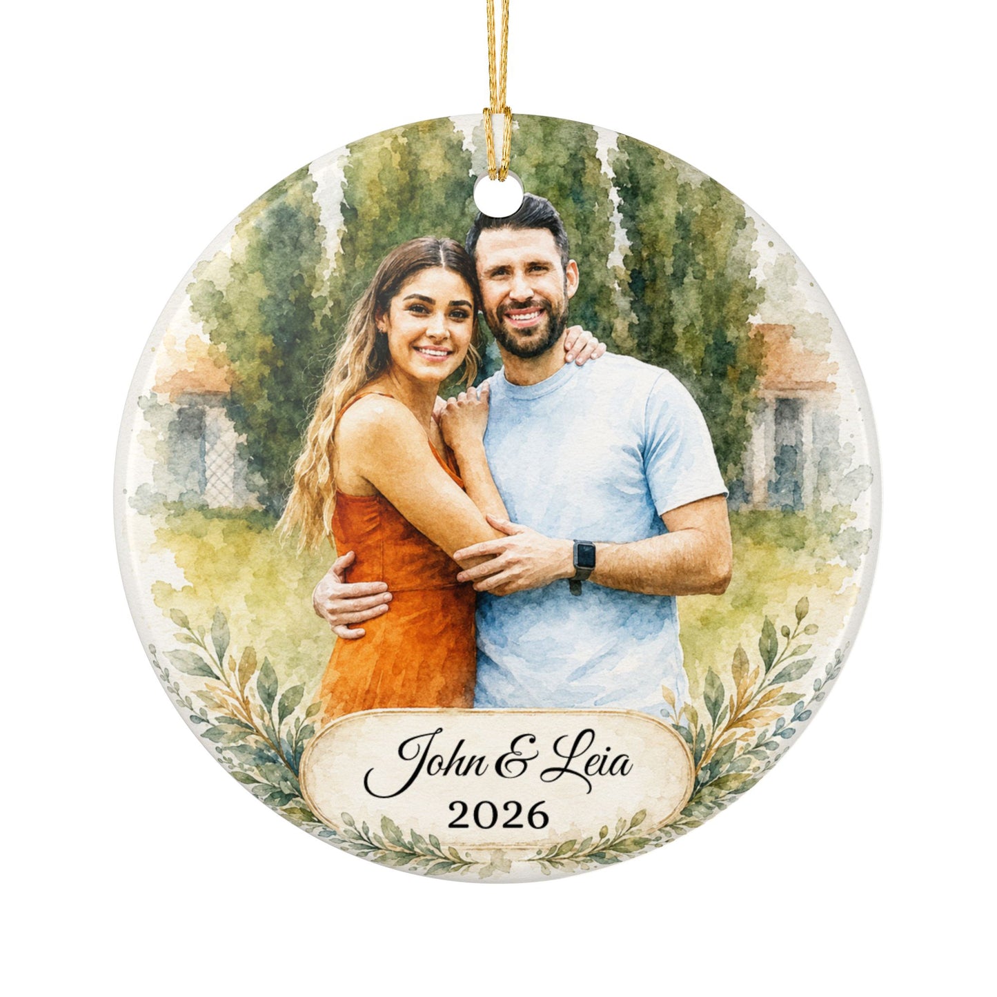Personalized Couple Photo Ornament Ceramic Ornament | Custom Name & Year