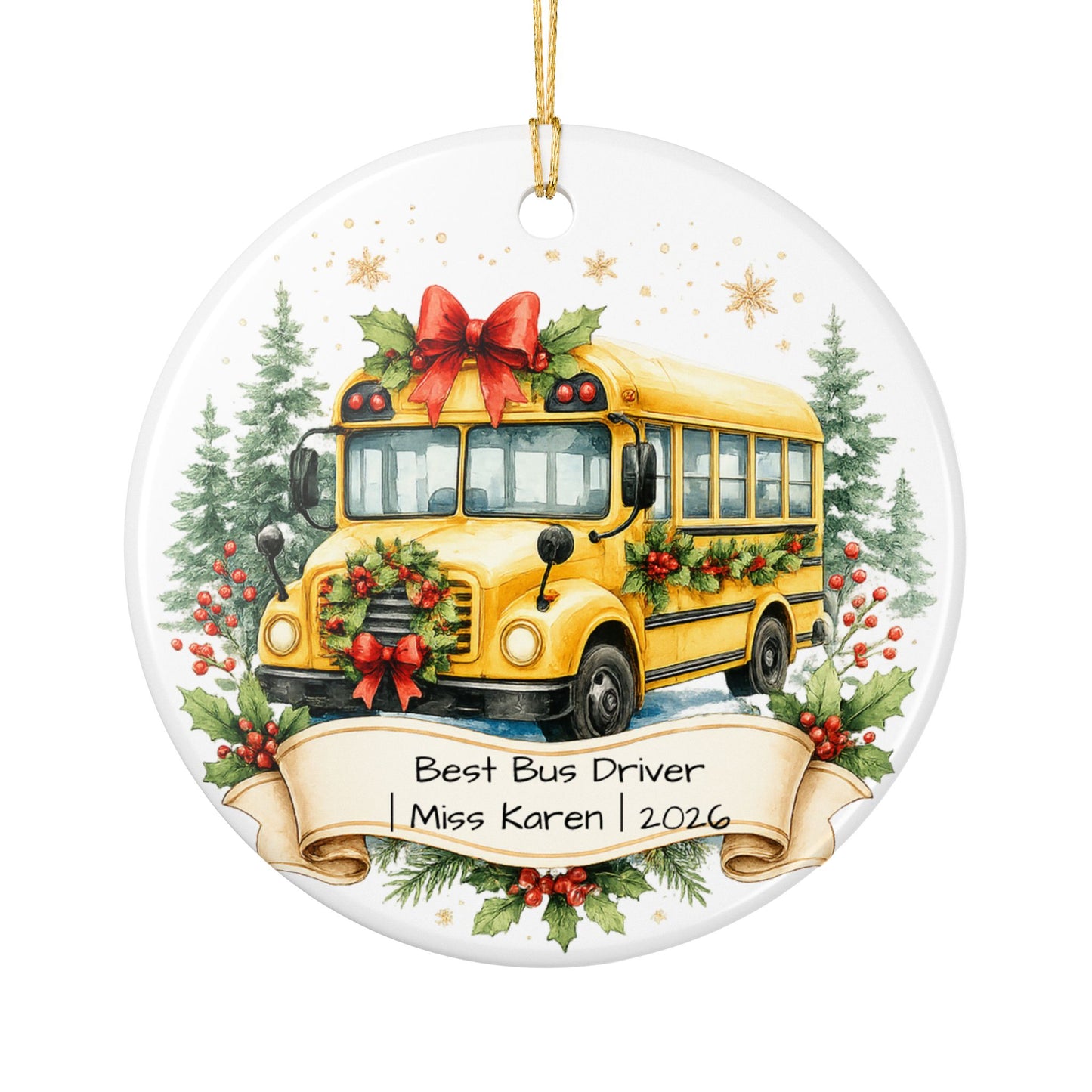 School Bus Driver Christmas Ornament Personalized, Ceramic Keepsake with Name, Bus Driver Appreciation Gift 2026