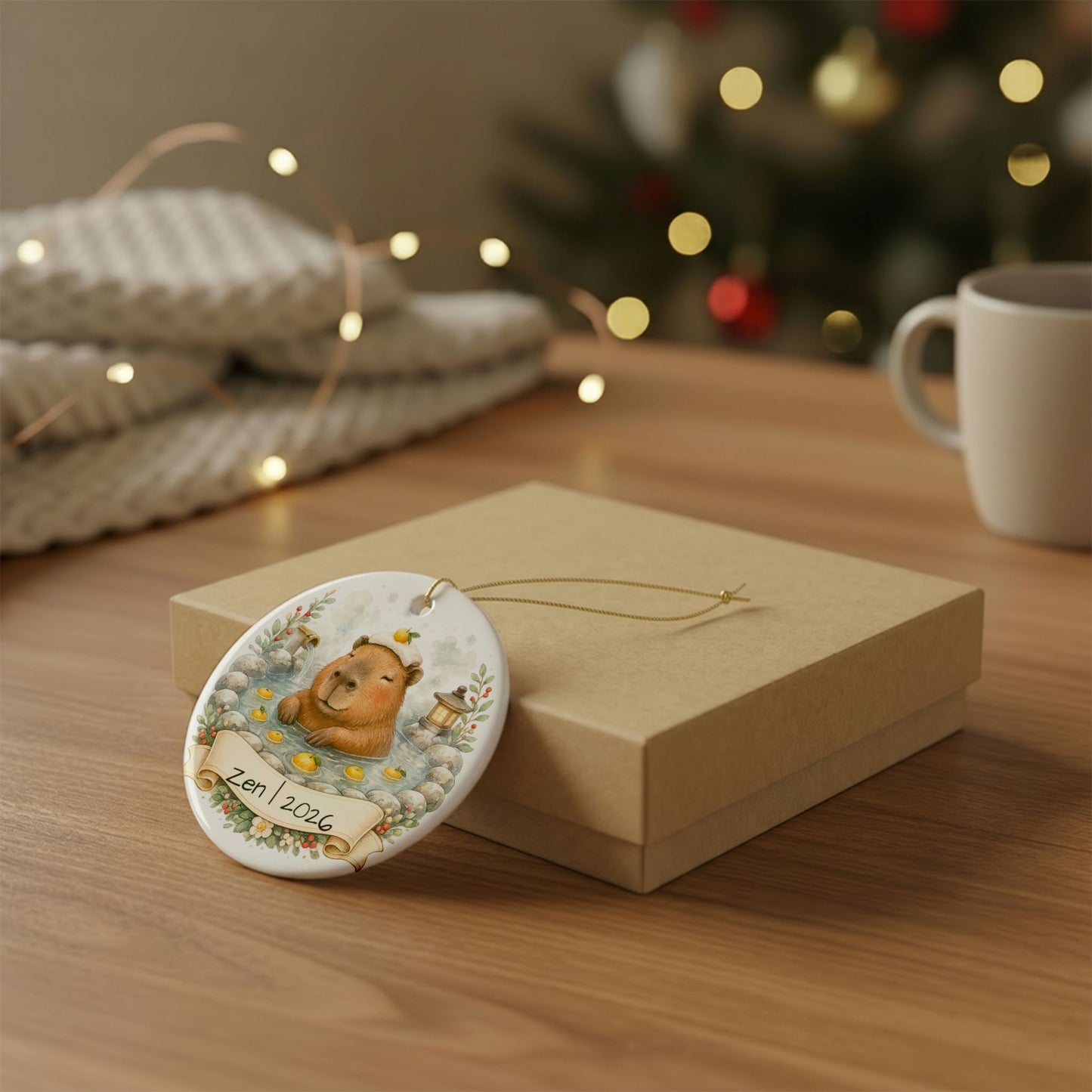 Capybara Hot Spring Christmas Ornament Personalized, Cute Ceramic Keepsake with Name, Relaxing Capybara Gift 2026