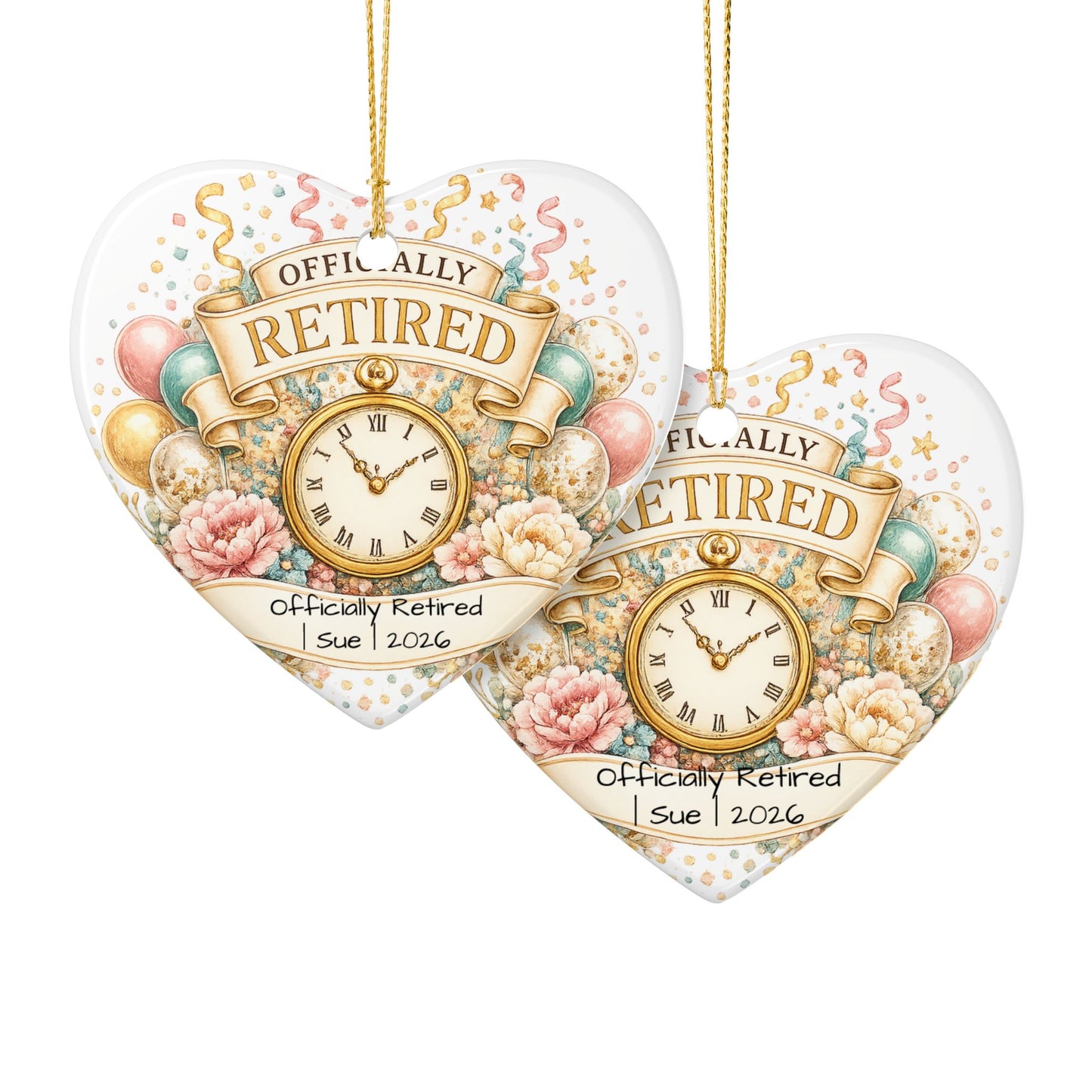 Officially Retired Christmas Ornament 2026 Personalized with Name, Ceramic Keepsake, Retirement Gift for Coworker
