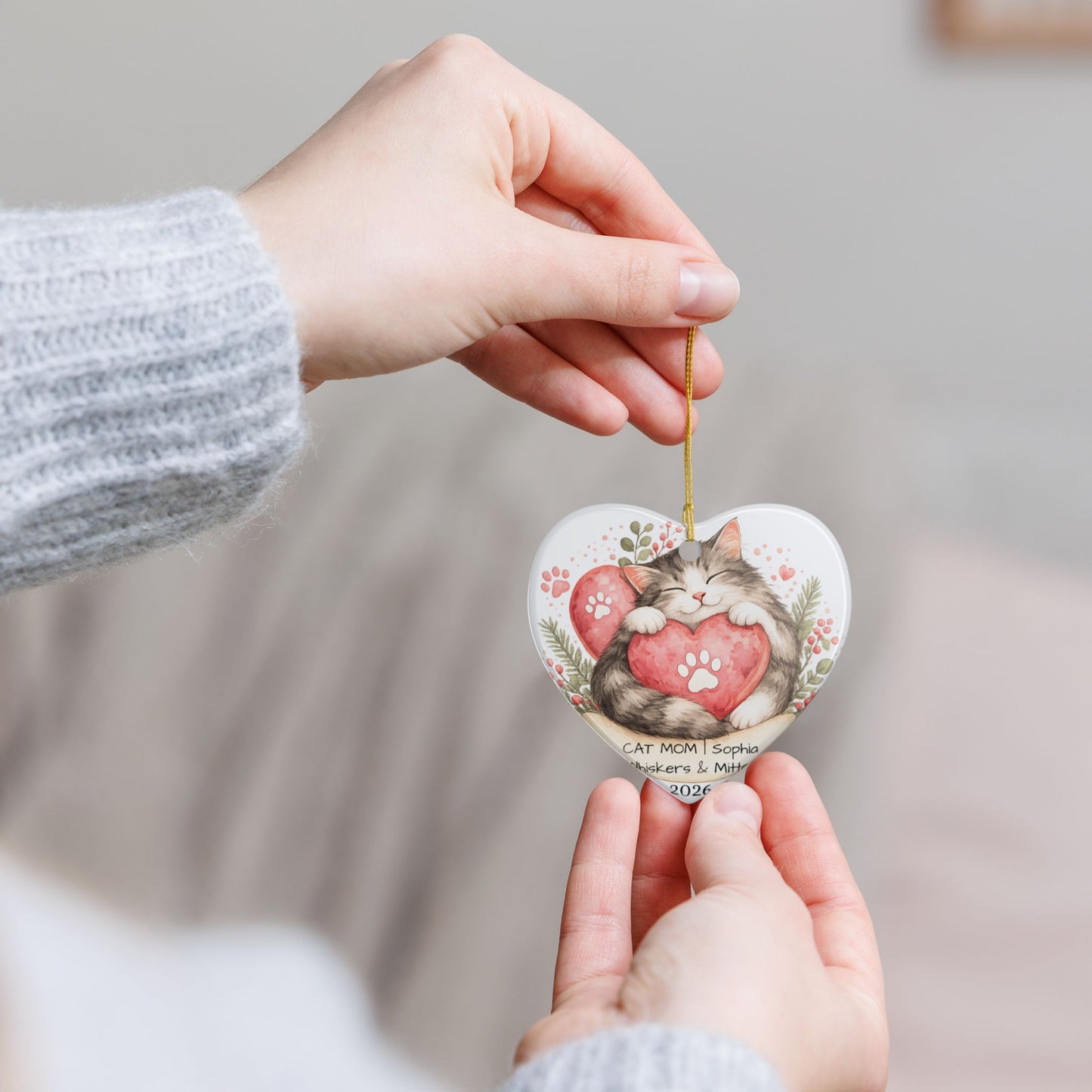 Cat Mom Christmas Ornament Personalized with Name, Ceramic Keepsake, Cat Mom Gift, Gift for Cat Lover Her 2026