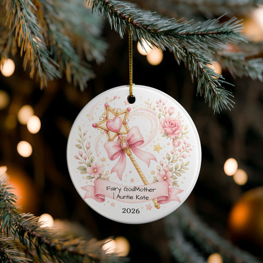 Fairy Godmother Christmas Ornament Personalized, Cute Ceramic Keepsake with Name, Whimsical Godmother Gift 2026