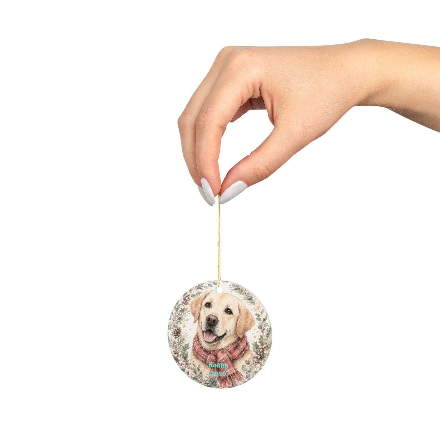Yellow Labrador Portrait Ceramic Ornament | Personalized Pet Christmas Decoration