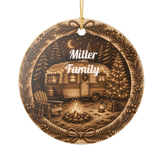 Vintage Camper Campfire Heart Ornament | Ceramic Ornament