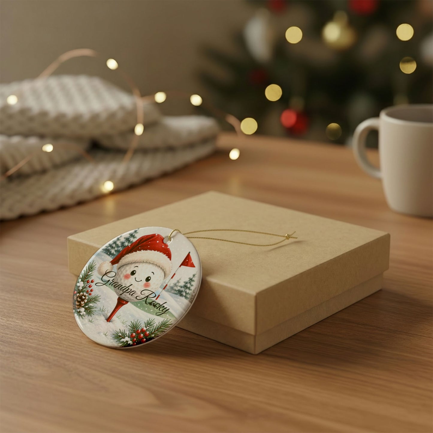 Santa Golf Ball Ornament | Ceramic Heart Ornament, Personalized Grandpa