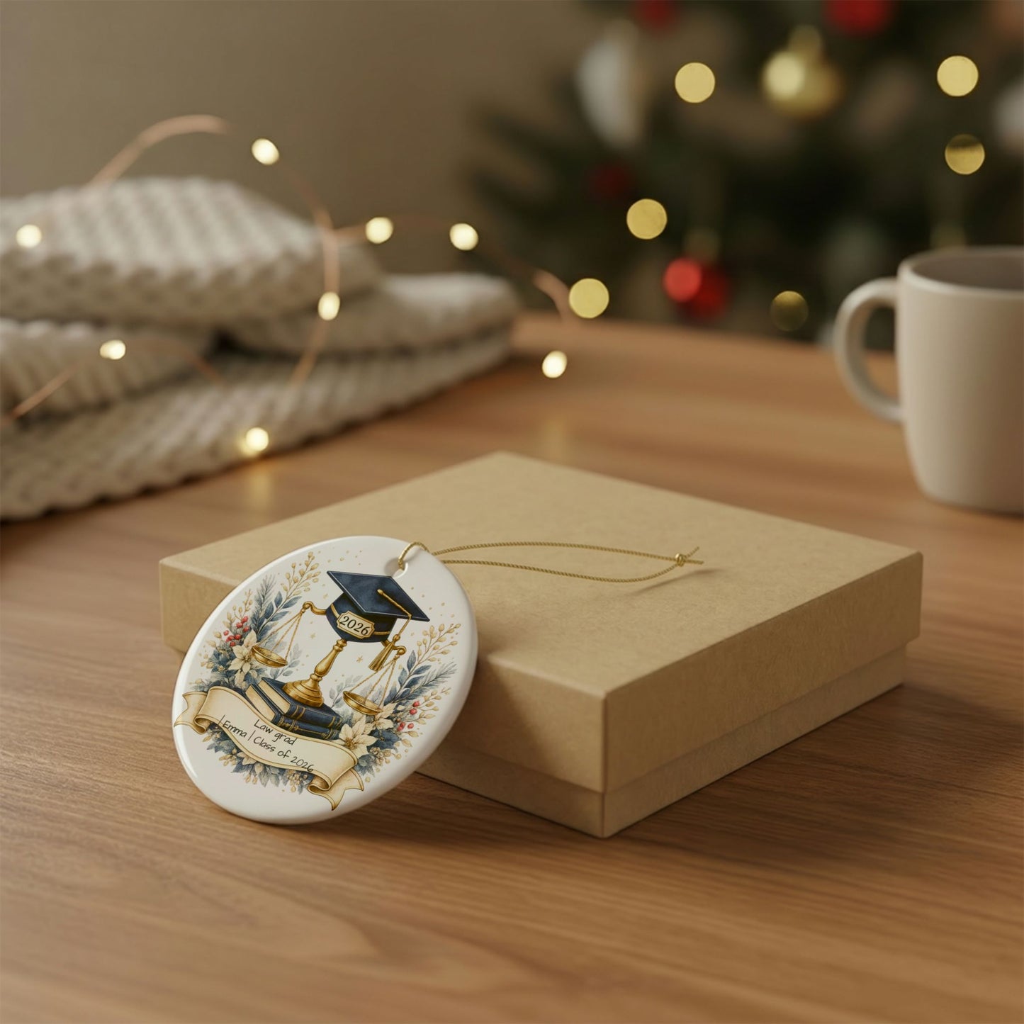 Law School Graduate Ornament 2026 Personalized, Ceramic Keepsake with Name, Law Grad Gift, Future Attorney Gift