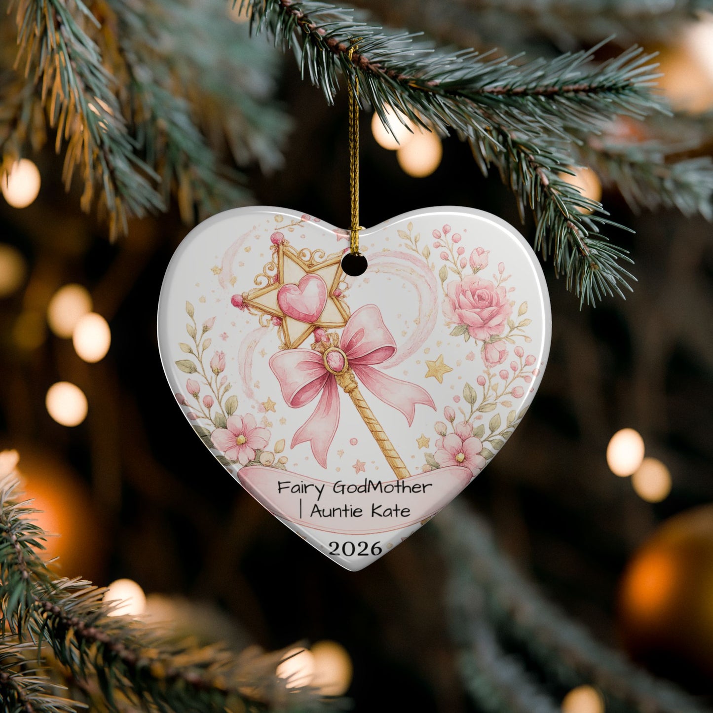 Fairy Godmother Christmas Ornament Personalized, Cute Ceramic Keepsake with Name, Whimsical Godmother Gift 2026