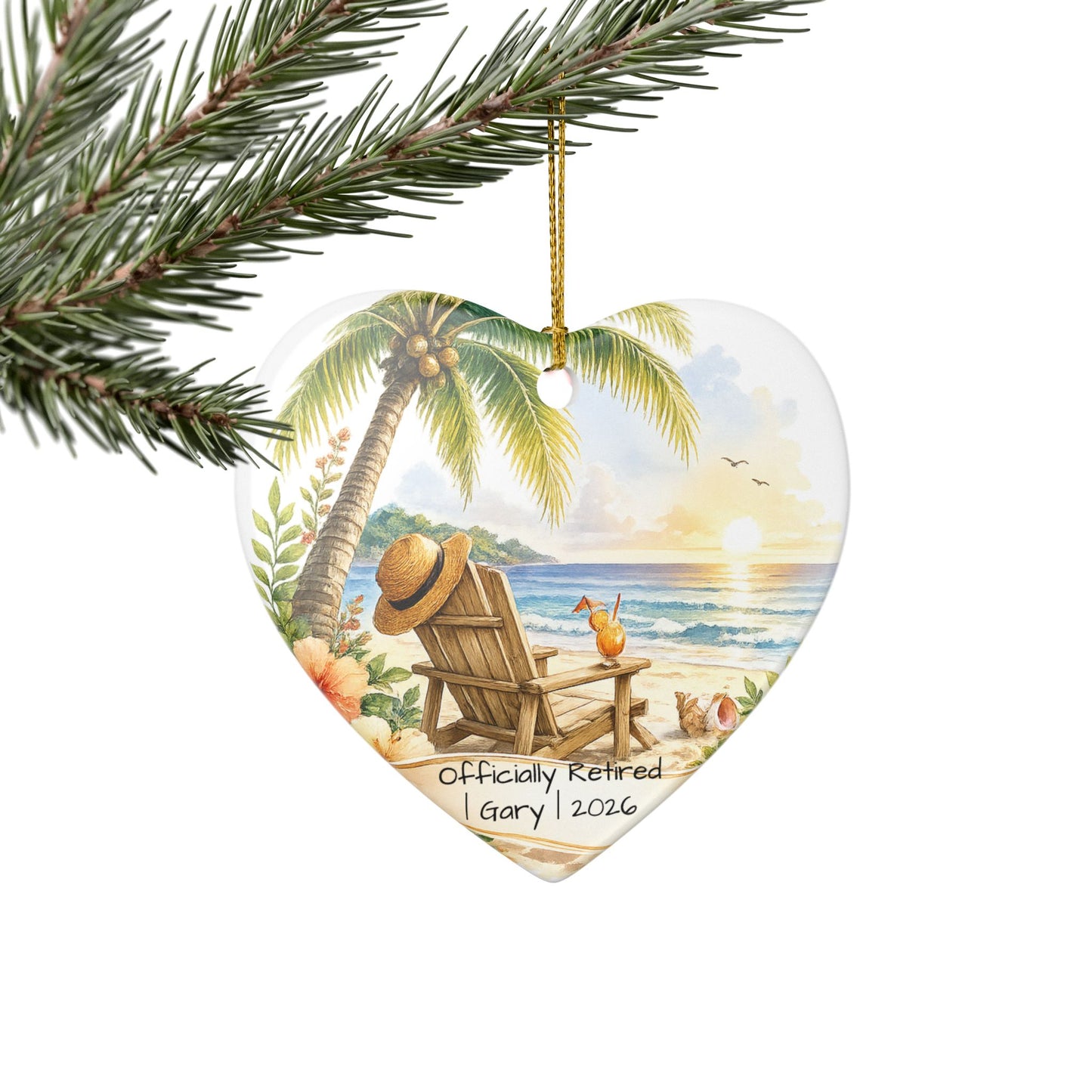 Retirement Christmas Ornament 2026 Personalized with Name, Beach Ceramic Keepsake, Officially Retired Gift, Coworker