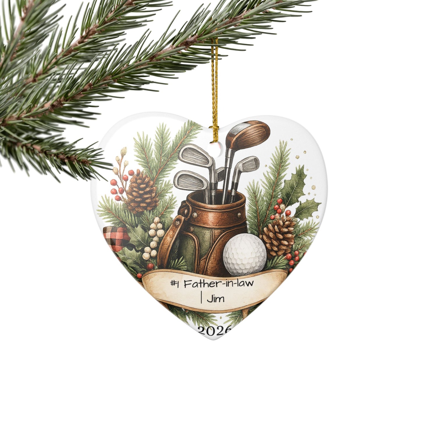 Golf Father in Law Ornament Personalized, Rustic Ceramic Keepsake with Name, Golfer FIL Christmas Gift 2026