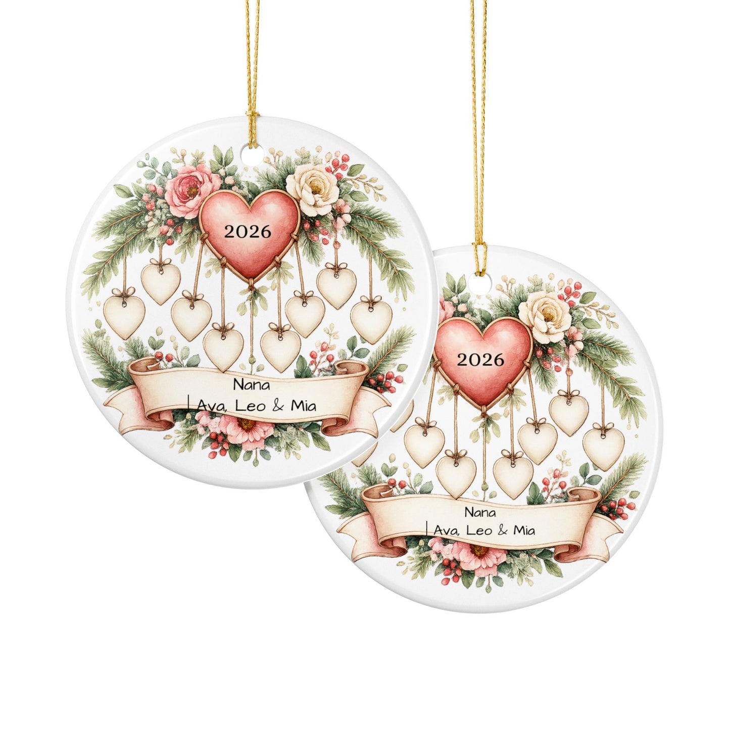 Nana Christmas Ornament Personalized with Grandkids Names, Ceramic Keepsake, Gift for Nana from Grandkids 2026