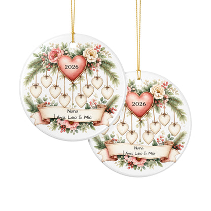Nana Christmas Ornament Personalized with Grandkids Names, Ceramic Keepsake, Gift for Nana from Grandkids 2026