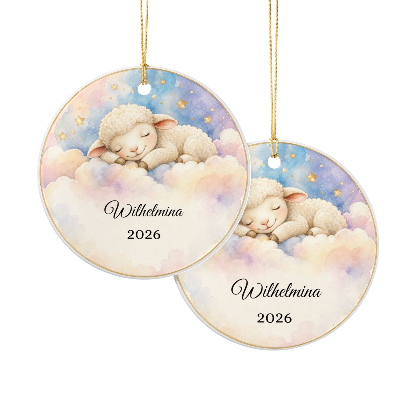Baby First Christmas Ornament Personalized, Lamb on Cloud Keepsake with Name, Baptism Christening Gift, New Baby Ornament