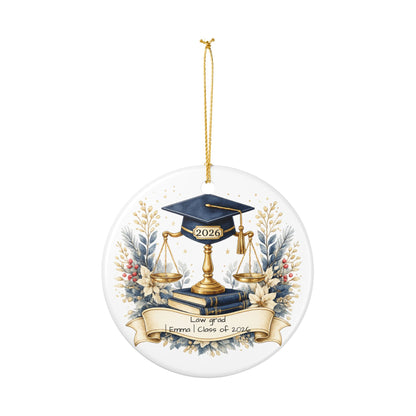 Law School Graduate Ornament 2026 Personalized, Ceramic Keepsake with Name, Law Grad Gift, Future Attorney Gift