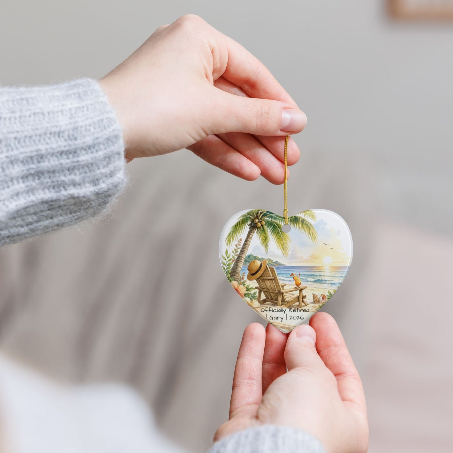 Retirement Christmas Ornament 2026 Personalized with Name, Beach Ceramic Keepsake, Officially Retired Gift, Coworker