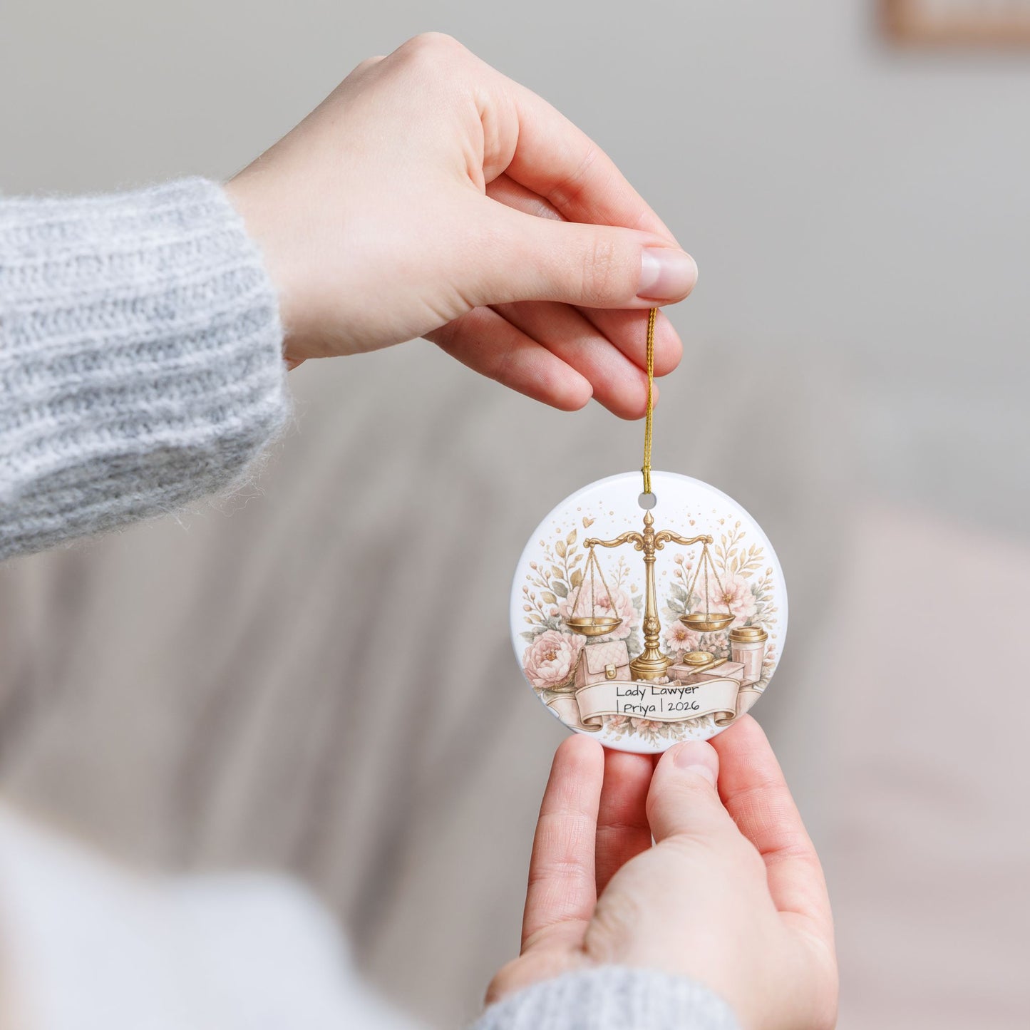 Female Lawyer Christmas Ornament Personalized with Name, Ceramic Keepsake, Lady Lawyer Attorney Gift for Her 2026