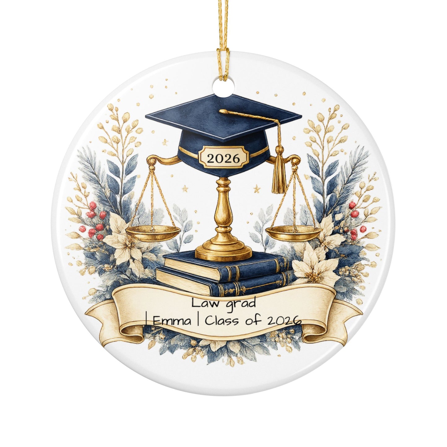 Law School Graduate Ornament 2026 Personalized, Ceramic Keepsake with Name, Law Grad Gift, Future Attorney Gift