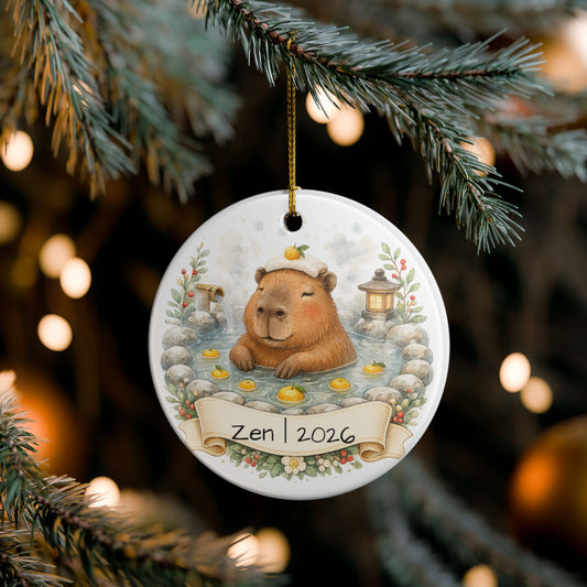 Capybara Hot Spring Christmas Ornament Personalized, Cute Ceramic Keepsake with Name, Relaxing Capybara Gift 2026