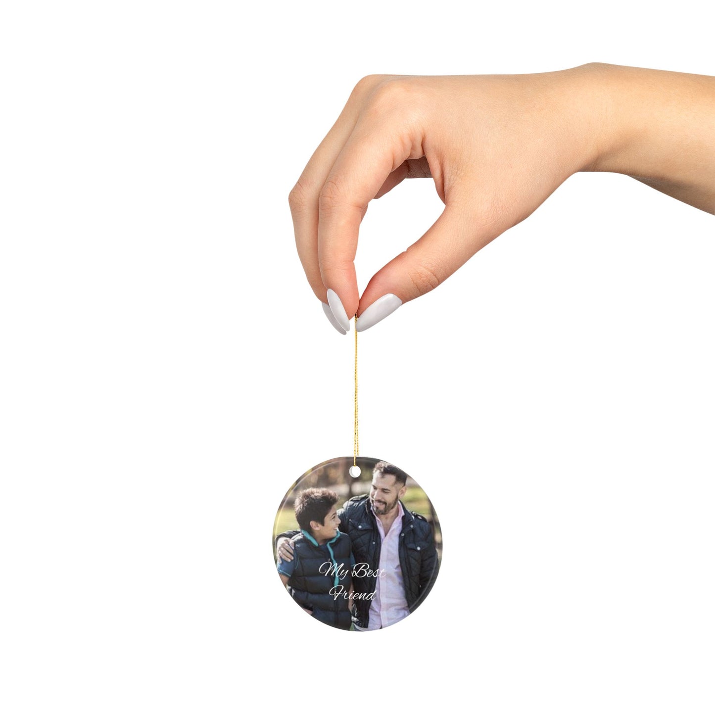 My Best Friend Photo Ceramic Ornament | Round Two-Sided Holiday Keepsake