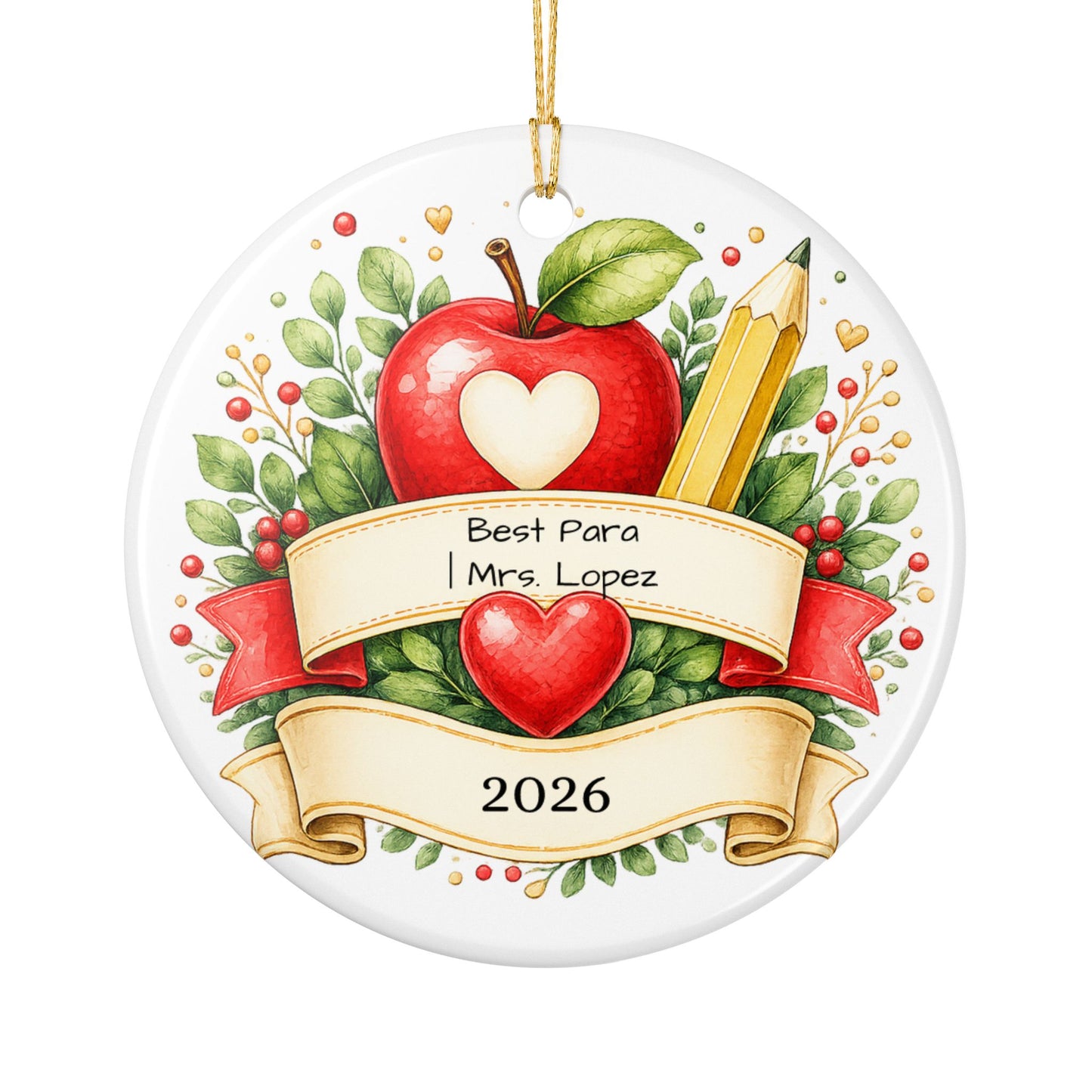 Paraprofessional Christmas Ornament Personalized, Ceramic Keepsake with Name, Para Appreciation Gift, Teacher Aide 2026