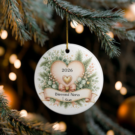 Blessed Nana Christmas Ornament Personalized with Name, Floral Ceramic Keepsake, Gift for Nana Grandma 2026