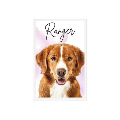 Personalized Dog Portrait Acrylic Sign with Wooden Stand | Pet Name Display
