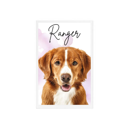 Personalized Dog Portrait Acrylic Sign with Wooden Stand | Pet Name Display