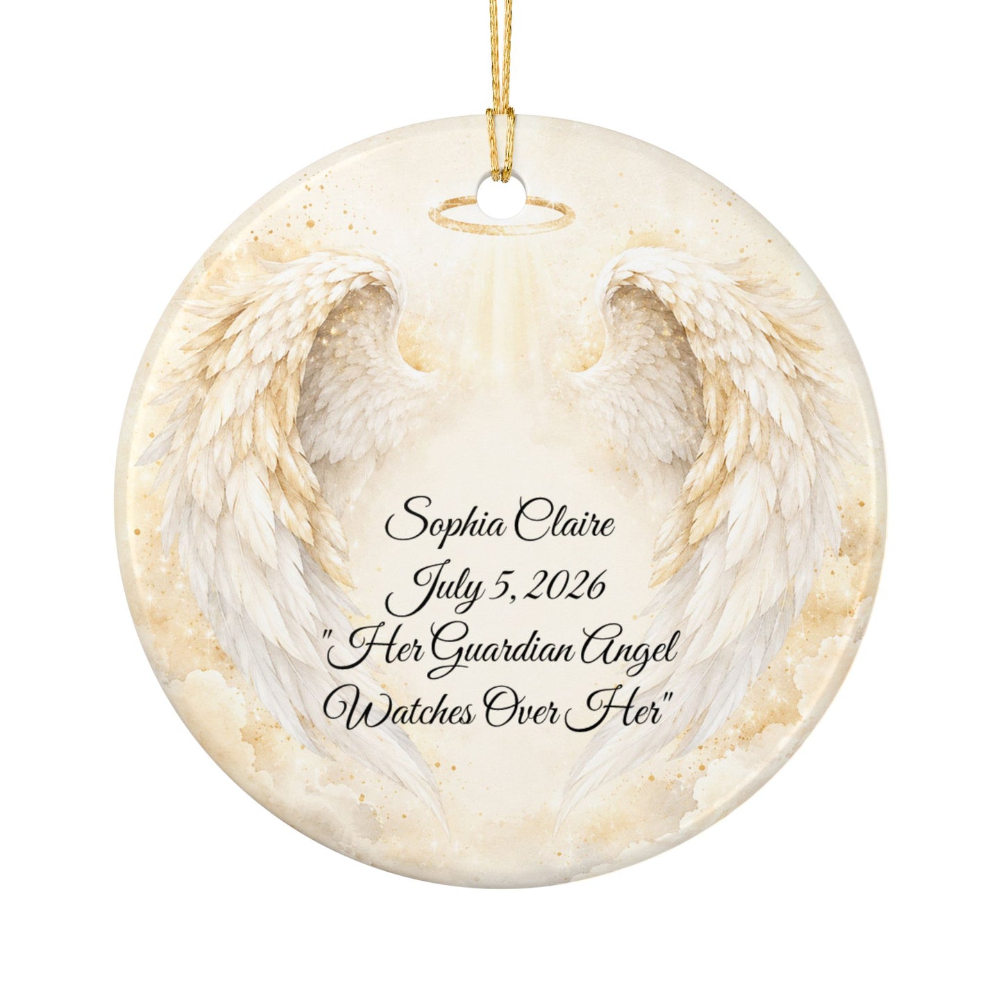 Guardian Angel Baptism Ornament with Name, Personalized Angel Wings Christening Keepsake, Ceramic God Bless Baby Gift, Godchild Ornament