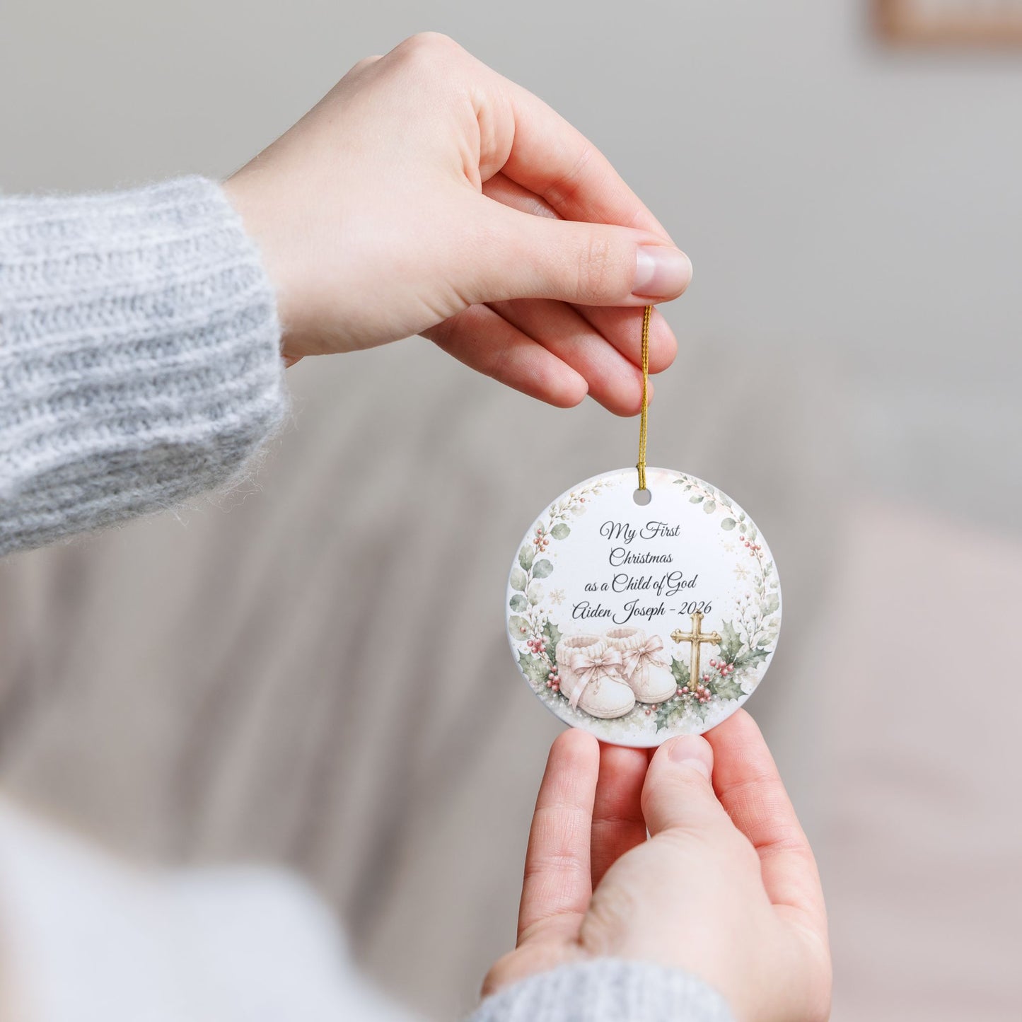 Baby's First Christmas Baptized Ornament, Child of God Personalized Keepsake with Name & Date, Ceramic Christening Christmas Gift 2026